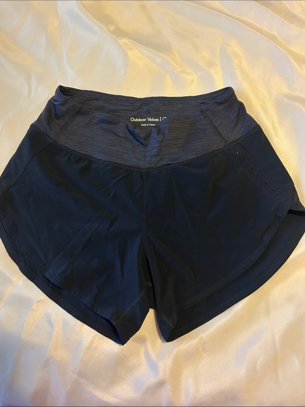 Outdoor Voices Navy High-Waist Athletic Shorts with Textured Waistband